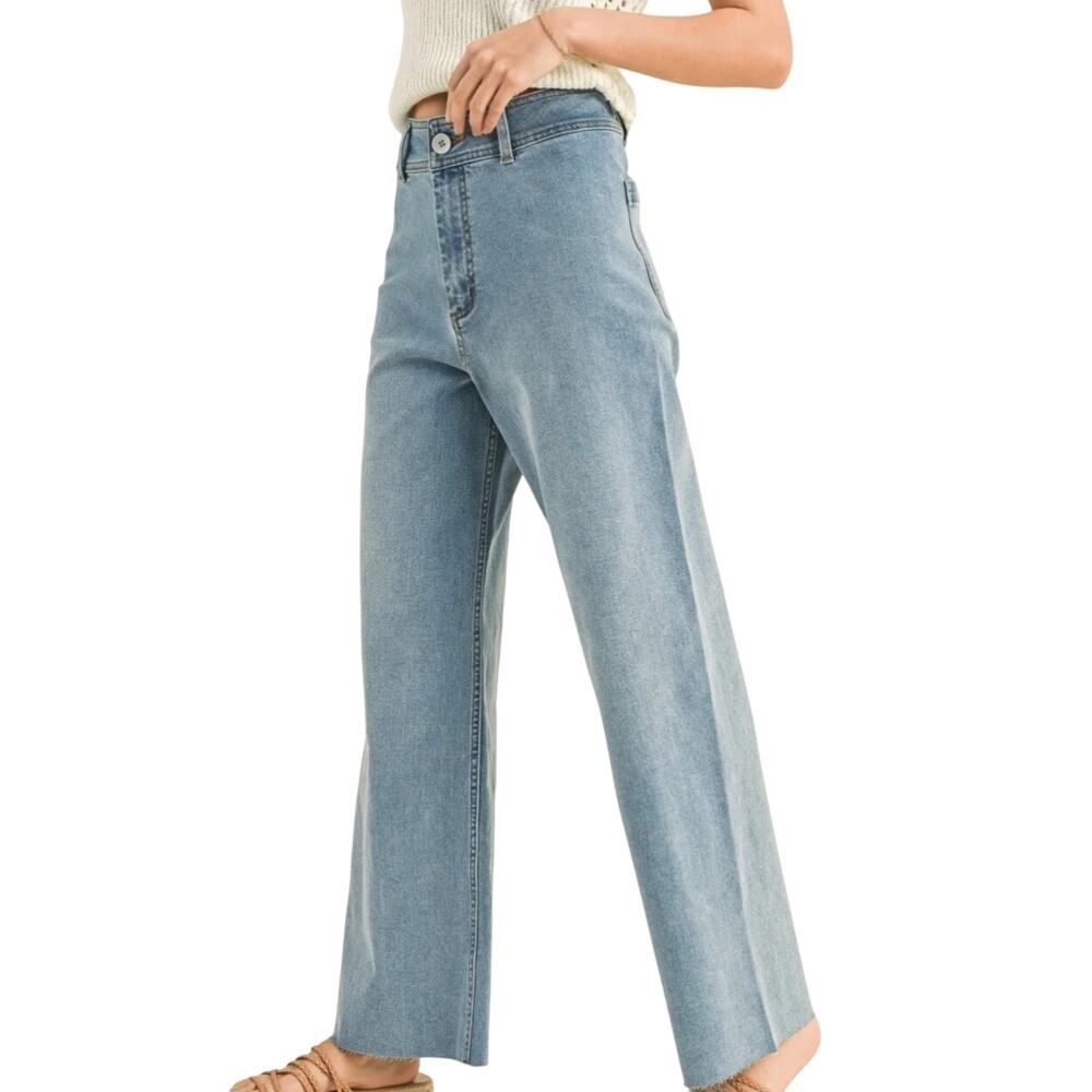 Miou Muse Womens High Rise Raw Hem Crop Wide Leg Jeans Size M NWT